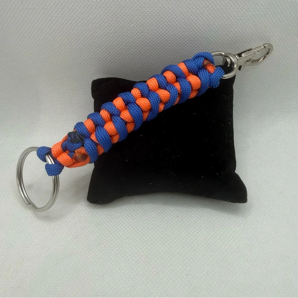 Handmade Orange & Royal Blue Paracord Keychain with Lobster Clasp